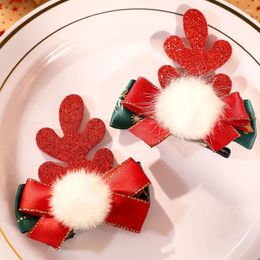 Hair Accessories 2Pcs Cute Elk Antler Clip For Baby Girls Christmas Tree Rhinestone Hairpins Hairgrips Xmas Party Kids