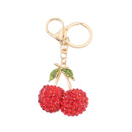 Cell Phone Straps & Charms Alloy Cherry Keychain 3D Stereoscopic Water Diamond Fruit Keychain Pendant Chain HandBag Women Accessories Gift 2023