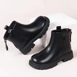 Boots 2023 Girls Booties Simple Non Slip Kids Fashion Casual Versatile Round Toe Princess Ankle Children's Shoes PU Leather