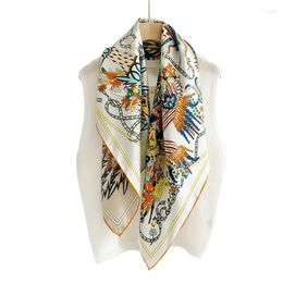 Scarves 90x90CM Euro Divine Beast Printed Silk Square Scarf For Women Double-Side Differernt Colour NeckerChief Ladies Shawls
