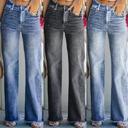 Women's Pants Hole Mid-waist Jeans Women Streetwear Rough Edges Straight Leg Baggy Casual Trouser Clothes Cargo