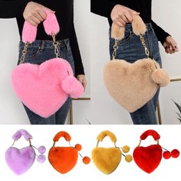 Evening Bags Women'S Heart-Shaped Handbags Soft Faux Fur Shoulder Bag Solid Fluffy Plush Chain Totes Female Cute Ball Clutch Purse