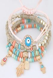 LEMOER Kabbah Fatima Hamsa Hand Evil Eye Charms Bracelets & Bangles Multiyer Braided Handmade Beads Pulseras For Women Men6771296