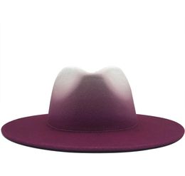 Vintage Women Men Wool Felt Trilby Fedora Hats Gentleman Wide Brim Elegant Gradient For Lady Winter Jazz Cowboy Caps3766388