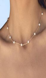 Chokers Whole Natural Pearl Stainless Steel Gold Choker Necklace Women Invisible Neclace Nice Gift For Valentine039s Day Gi1157847