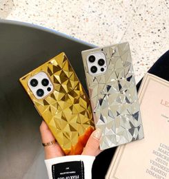 Cell Phone Cases 12 Pro Luxury Gold Plated Square Diamond Case for iPhone 13 Pro Max 11 7 8 Plus 13 Mini XS XR X Silicone Cover SE4964338