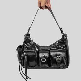 Evening Bags Large Capacity Multi Pocket PU Women's Underarm Shoulder Bag Fashion Personality Y2K Motorcycle Crossbody For Woman