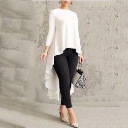 Womens Blouses -Selling Fashion O-Neck Long-Sleeved Irregular Solid Color Top Spring Workplace Commuting Elegant