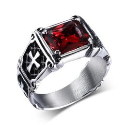 Mprainbow Vintage Mens Rings Stainless Steel Red Large Crystal Dragon Claw Cross Ring Band Gothic Biker Knight Punk Jewelry 2017128975865