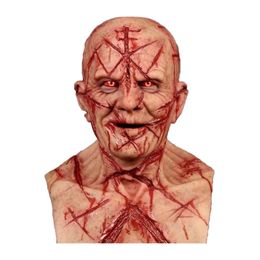 Scary Bald Blood Scar Mask Horror Bloody Headgear 3d Realistic Human Face Headgear emulsion latex adults Mask breathable masque Q0205Y