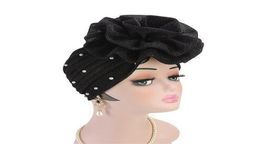 Women Beaded Glitter Turban Big Flowers Headband Wedding Party Head Scarf Hair Lose Cap Head Wraps Hair Accessories GB5887614289