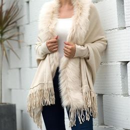 Scarves Fur Collar Winter Shawls And Wraps Bohemian Fringe Oversized Womens Ponchos Capes Batwing Sleeve Cardigan275P