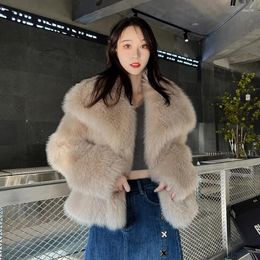 Women's Fur Women Fluffy Jacket Winter Clothes Short Faux- Coats Korea Lapel Casual Black Outwear Female Thick Warm Plush Overcoat