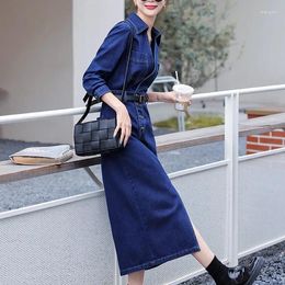 Casual Dresses Fashion Long Sleeve Woman Denim Dress High Waist Female Jeas Vestido Slim Korean