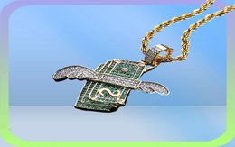 Fashion necklace chains New Iced Out Flying Cash Solid Pendant Necklace Mens Hip Hop Gold Silver Colour Charm Chain Jewellery Gifts252900991