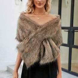 Scarves Fur Women Wraps Long Plush Tippet Party Large Luxury Scarf Cloak Dress Fluffy Shawl Poncho Bride Foulard Bufanda