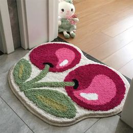 Carpet Cute Cherry Tufting Door Mat Soft Thick Fluffy Tuftted Bathroom Absorbent Rug Toilet Kitchen Entrance Floor Foot Pad 231211