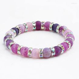 Strand Charm Women Natural Stone Bracelet Colourful Crystal Purple Bead Lucky Bracelets Bangles Men Casual Sports Elastic Jewellery