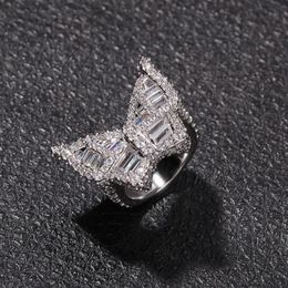 Butterfly CZ Diamond Rings Micro Paved Iced Out Cubic Zircon Fashion Mens Hip Hop Gold Ring Jewelry271C