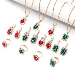 Stud Earrings 3pcs/Set Multiple Shapes Zircon Necklace Earring Ring Three Piece Set Gemstone Inlaid Design Versatile Charms Jewellery For