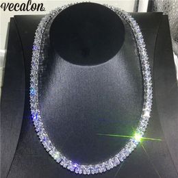 Vecalon Tennis Necklace White Gold Filled Full Princess cut 7mm Diamond Party Wedding necklaces for Women men Hiphop Jewelry196i