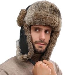 Berets Men Real Fur Bomber Hats Women Winter Warm Ushanka Russian Snow Hat With Earmuffs Trapper Cap Earflap6173543