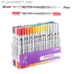 Watercolour Brush Pens 2/12/36/48pcs Box Dual Tip Brush Marker Pens 0.4 Fineliners Brush Highlighter Pen Painting Water Colour Pen Q231212