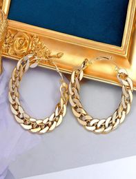 JUST FEEL 2020 New Design Vintage Chain Hoop Earring For Women Big Gold Silver Colour Round Brincos Jewellery Female Statement Gift2070907