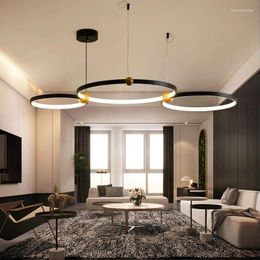 Chandeliers Multi Ring Combination Chandelier Iron Art Black Led Pendant Lamp For Living Room Lustre Salon Design Luxe Home Decor Lighting