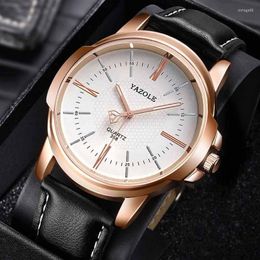 Wristwatches YAZOLE Watches Mens 2022 Top Leather Watch Men Wrist Quartz Clock Fashion Wristwatch For Business Reloj Hombre263P