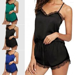 Women's Sleepwear Ladies Summer Sexy Silk Lace Solid Colour Pyjamas Camisole Top Shorts Skin-friendly Home Underwear Set Retail