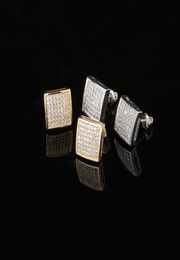 18K Real Gold Hiphop CZ Zircon Square Stud Earrings 0716cm for Men Women and Girls Gifts Earrings Studs Punk Rock Rapper Jewelr9880032