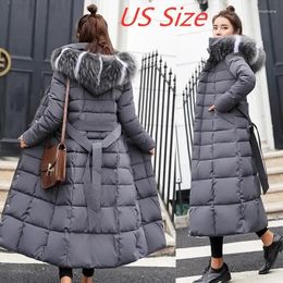 Women's Trench Coats Sigutan 2023 Autumn Winter Jacket Women Warm Fashion Bow Belt Fur Collar Coat Long Dress Female Thick