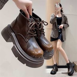 Boots Thick soled Martin Female Harajuku Soft Girl Matsuke Bottom Small Tall Lace up Classic Big Head Short 230830