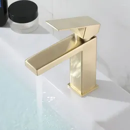 Bathroom Sink Faucets Brushed Gold Square Basin Faucet Black Deck Mounted Washbasin Mixer Tap Single Handle Cold