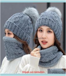 Wraps Hats Gloves Fashion Aessorieswoman Knit Hat Scarf Sets Winter Pom Knitted Beanie Hats Woman Crochet Scarves Outdoor Warm Par4737065