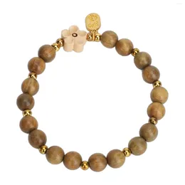 Link Bracelets Green Sandalwood Bracelet Prayer Meditation Wooden Beads With Flower Accessory For Men Women Bead