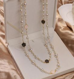 Luxury Camellia Multilayer Long Pearl Brand Design Rose Flower Sweater Chain Necklace for Woman5217251