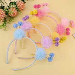 Hair Accessories Cute Double Fluffy Ball Headband Solid Colors Elastic Pom Ears Head Hoop Bands Fashion Wholesale