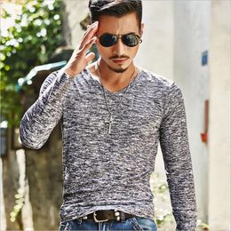 Men's Suits B6029 Trendy Men T Shirt Casual Long Sleeve Slim Basic Tops Tees Summer Stretch T-shirt Mens Clothing Chemise