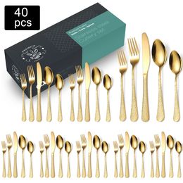 Cookware Sets 203040Pcs Luxury Tableware Flatware Set Creative Snake Skin el Steak Dinnerware Stainless Steel Gold Cutlery Gift 231211