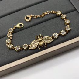 Luxury designer retro little bee Charm Bracelets rhinestone brass material for women party lovers gift jewelry228J