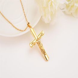 Men Fine Solid Gold Finish Cross Necklaces Whole Crucifix Pendant Women Jewelry Fashion Jesus Decoration Dress287K
