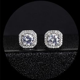 New Arrival Stunning Luxury Jewellery 925 Sterling Silver Round Cut White Topaz CZ Diamond Square Popular Star Women Stud Earring Gi323h