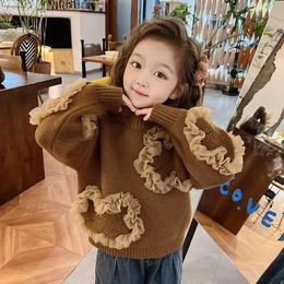 Pullover Baby Girls Autumn and Winter O-neck Knitted Sweaters Winter Baby Girls Clothes Long Sleeve Sweet Cute Pullover Kids Knitwear Top 231212