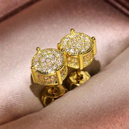 Unisex Men Women Earrings Studs Yellow White Gold Plated Sparkling CZ Simulated Diamond Earrings For Men Women242r