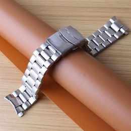 Watch Bands Curved End Watchbands 18MM 20MM 22MM 24MM Silver Stainless Steel Solid Links Straps Bracelets Safety Buckle Folding Cl330S