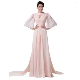 Party Dresses Free Chiffon Flare Sleeve Light Pink Evening Muslim Beautiful Long Formal Dress