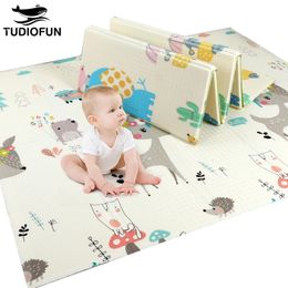 Play Mats XPE Mat 1CM Thickness Cartoon Pad Kid Play Mat Foldable Anti-skid Carpet Children Game Mat Tudiofun Baby Toys 231212