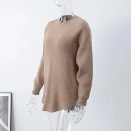 Women's Blouses Women Winter Base Layers Cozy Mid-length Solid Color Sweater For Loose Fit Round Neck Pullover With Irregular Hem Thick